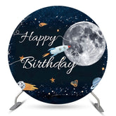Raum Mond Rakete Glücklich Geburtstag Runden Hintergrund Abdeckung